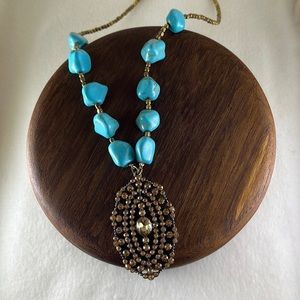 🌺 3 for $25 Turquoise Color and Brass Color Art Deco Beaded Necklace